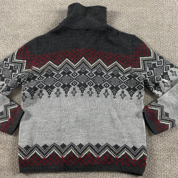 Vintage Sears Fair Isle Sweater Men's Large Knit Acrylic Full Zip Nordic Gray - Picture 7 of 10